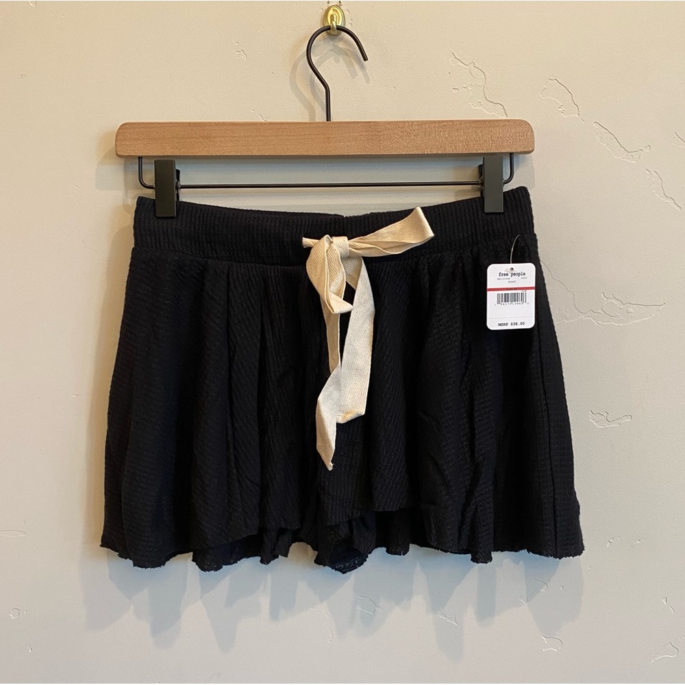 FREE PEOPLE Black Lightweight Textured Lounge Shorts